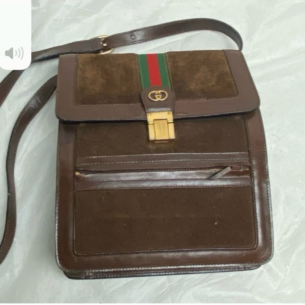 Vintage, Rare, Gucci, Sherry Line Brown Suede Leather Shoulder Bag